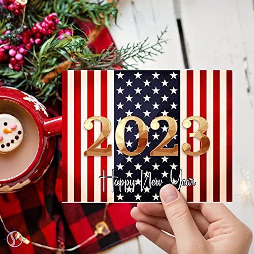 2023 Happy New Year – American Flag 4.25 x 5.5” - 25 Per Pack FoldCard