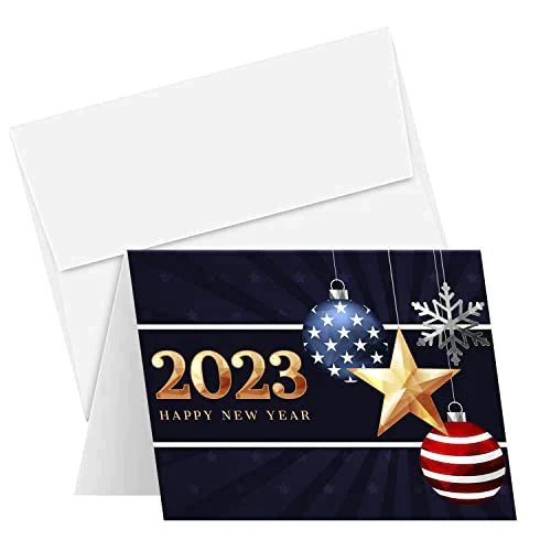 2023 Happy New Year – Blank American Patriotic 4.25 x 5.5” - 25 Per Pack FoldCard
