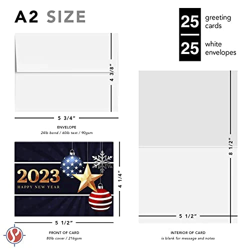 2023 Happy New Year – Blank American Patriotic 4.25 x 5.5” - 25 Per Pack FoldCard