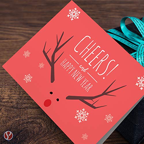 2023 Happy New Year Cards 25 Folding Cards and 25 Envelopes per Pack | 4.25 x 5.5” (Red Cheers) FoldCard