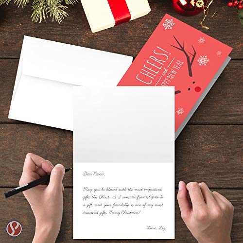 2023 Happy New Year Cards 25 Folding Cards and 25 Envelopes per Pack | 4.25 x 5.5” (Red Cheers) FoldCard