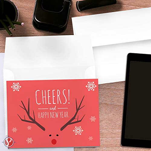 2023 Happy New Year Cards 25 Folding Cards and 25 Envelopes per Pack | 4.25 x 5.5” (Red Cheers) FoldCard
