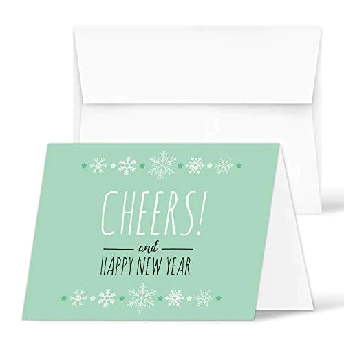 2023 Happy New Year Cheers Cards  25 Cards and 25 Envelopes per Pack FoldCard