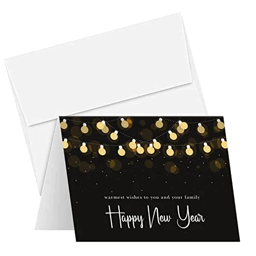 2023 Happy New Year Holiday Greeting Cards – Warmest Wishes 25 Per Pack | 4.25 x 5.5” (A2 Size) FoldCard
