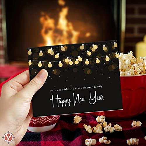 2023 Happy New Year Holiday Greeting Cards – Warmest Wishes 25 Per Pack | 4.25 x 5.5” (A2 Size) FoldCard
