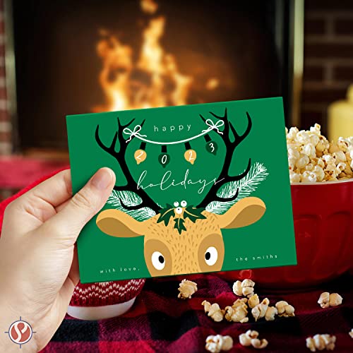 2023 Holiday Christmas Greeting Cards - 25 Gold & 25 Green Blank Greeting Cards with 50 White Envelopes - Card Size 5 x 7 When Folded - Envelopes Size A7 FoldCard