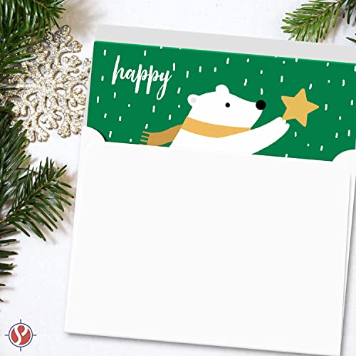 2023 Holiday Christmas Greeting Cards - 25 Gold & 25 Green Blank Greeting Cards with 50 White Envelopes - Card Size 5 x 7 When Folded - Envelopes Size A7 FoldCard