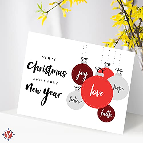 2023 Merry Christmas and Happy New Year – Love, Faith, Hope, Joy, Believe 4.25 x 5.5 (A2 Size) - 25 Cards and 25 Envelopes FoldCard
