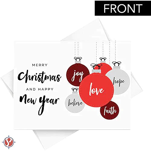 2023 Merry Christmas and Happy New Year – Love, Faith, Hope, Joy, Believe 4.25 x 5.5 (A2 Size) - 25 Cards and 25 Envelopes FoldCard
