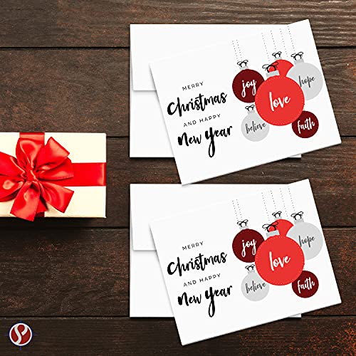 2023 Merry Christmas and Happy New Year – Love, Faith, Hope, Joy, Believe 4.25 x 5.5 (A2 Size) - 25 Cards and 25 Envelopes FoldCard
