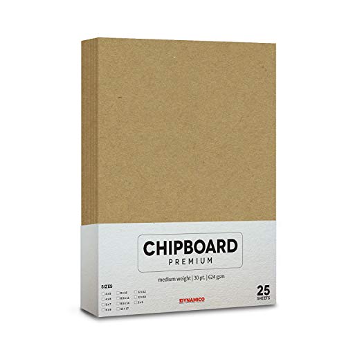 25 Sheets of Chipboard, 30pt (Point) Medium Weight Cardboard .030 Caliper Thickness, Craft and Packing, Brown Kraft Paper Board (12 x 18) FoldCard