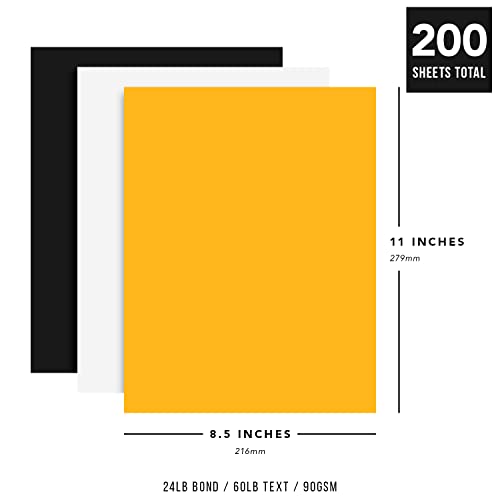 Black, Gold and White 8.5 x 11" Colored Paper Sheets Bulk Set - 200 Sheets Total