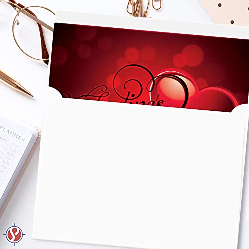 Valentine's Day Cards with Script Heart Design - 25 Pack of Personalized Love Greetings