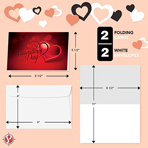 Tarjetas y sobres Jumbo Happy Valentine's Day, hermosas y románticas felicitaciones de amor para esposo, esposa, novio o novia | 8.5 x 5.5” (cuando está plegado) | 2 por paquete (Corazón de guión)