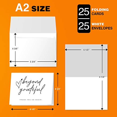 Tarjetas de agradecimiento Beyond Grateful, felicitaciones plegables elegantes - A2 - 25 por paquete