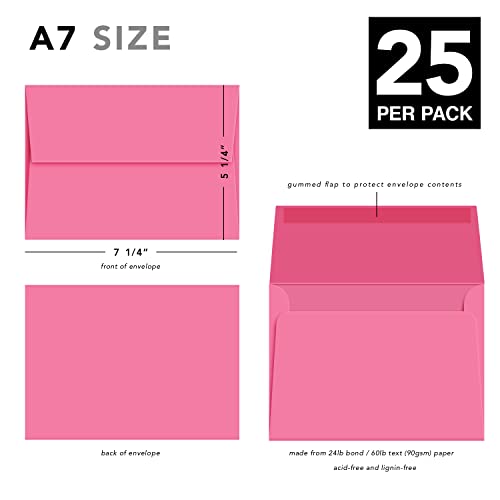 Valentine's Day Ultra Fuchsia A7 Envelopes - 25 Pack for Greeting Cards, Invitations and More