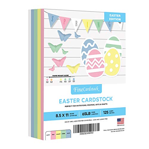 Papel de cartulina de colores de Pascua, cartulina a granel multicolor de 8.5 x 11" para manualidades e invitaciones de primavera | 125 hojas en total