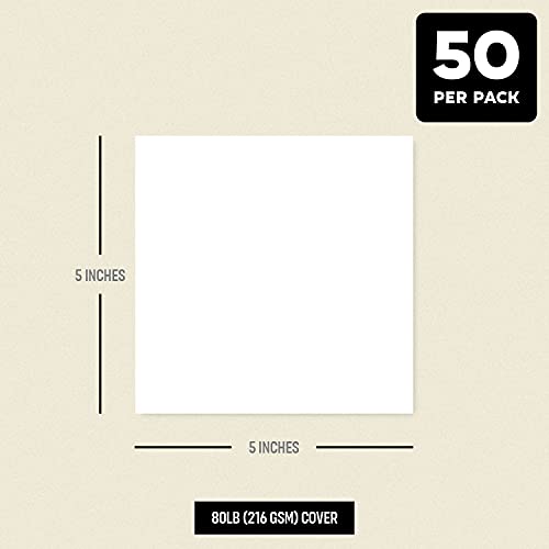 5” x 5” Square Cardstock | 80lb Cover White Thick Card Stock Paper – Smooth Finish | Great for Arts and Crafts, Photos, Wedding Invitations, Flash Cards, Business Cards | 50 per Pack FoldCard