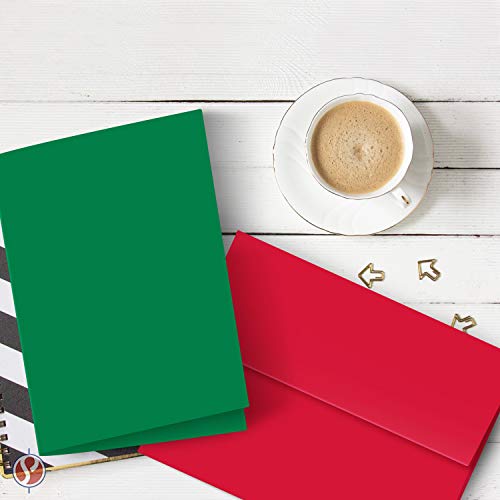 A2 Blank Green Greeting Cards with Red Envelopes 25 Cards and 25 Envelopes Per Pack FoldCard
