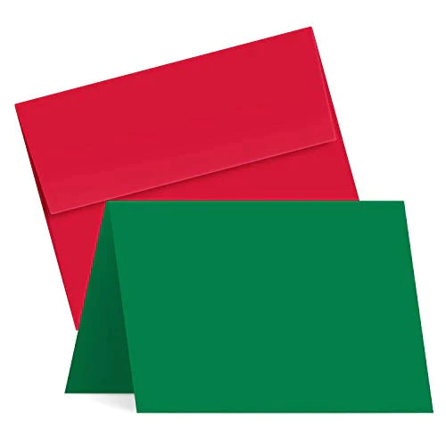 A2 Blank Green Greeting Cards with Red Envelopes 25 Cards and 25 Envelopes Per Pack FoldCard