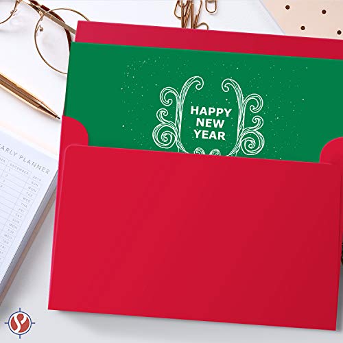 A2 Blank Green Greeting Cards with Red Envelopes 25 Cards and 25 Envelopes Per Pack FoldCard