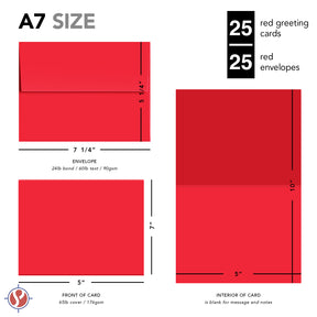 Valentine's Day Card Pack – 5" x 7" Bright Red Blank Cards with Envelopes, Scored for Folding – 25 per Pack