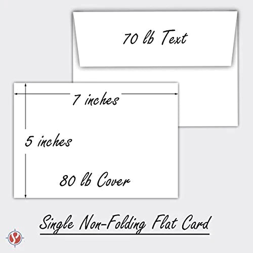 Blank Note Flat Cards and Envelopes, 5 X 7 Inches (A7) | Set of 50 - Not a Fold Over Card FoldCard