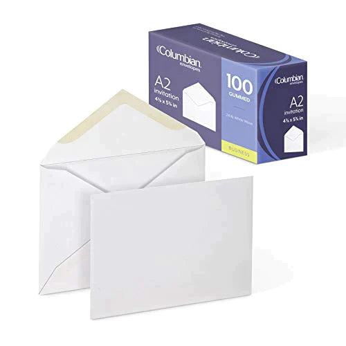 Columbian Invitation Envelopes, A2, 4-3/8 x 5-3/4 Inches, White, 100 Per Box (CO198) FoldCard