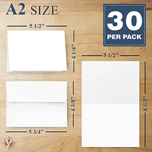 Greeting Cards Set – 4.25 x 5.5" Blank White Cardstock and Envelopes Bulk Set of 30 FoldCard