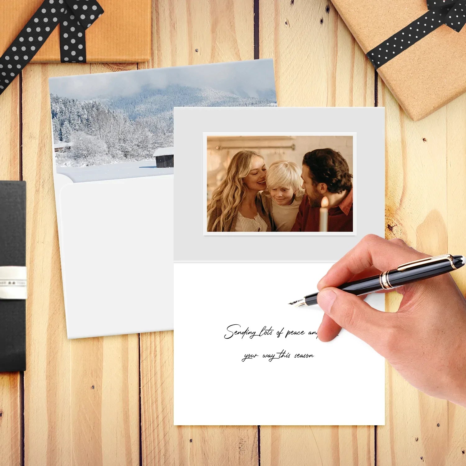 Happy Holiday Snow Cards & Envelopes - 25 Cards & 25 Envelopes per Pack (SNOW WINTER CABIN) FoldCard