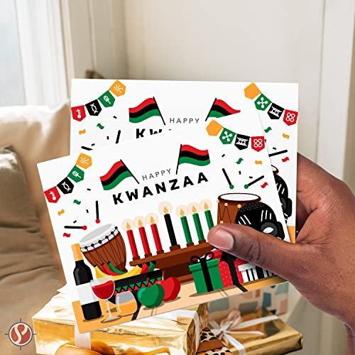 Happy Kwanzaa Greeting Cards with Envelopes Set, African American Celebration Card, Colorful & Bright Seven Candles Design | 4.25 x 5.5” | 10 per Pack FoldCard
