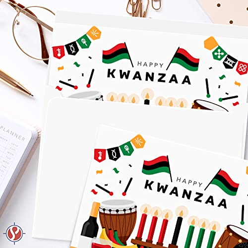 Happy Kwanzaa Greeting Cards with Envelopes Set, African American Celebration Card, Colorful & Bright Seven Candles Design | 4.25 x 5.5” | 10 per Pack FoldCard