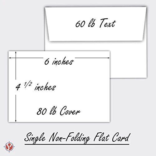 Heavyweight Blank White Flat Cards and Envelopes 4 1/2” X 6” Inches - A6 | 50 Sets Per Pack | Not a Fold Over Card FoldCard