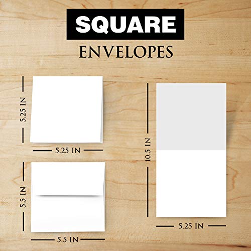 Square Greeting Cards Set - White Blank Half Fold Cards with Envelopes – Great for Greetings, Thank You and Invitation Cards | 5.25 x 5.25 Inch Card Stock W/ 5.5 x 5.5 Envelopes | 25 Sets per Pack FoldCard