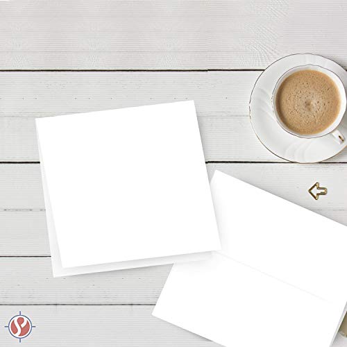 Square Greeting Cards Set - White Blank Half Fold Cards with Envelopes – Great for Greetings, Thank You and Invitation Cards | 5.25 x 5.25 Inch Card Stock W/ 5.5 x 5.5 Envelopes | 25 Sets per Pack FoldCard