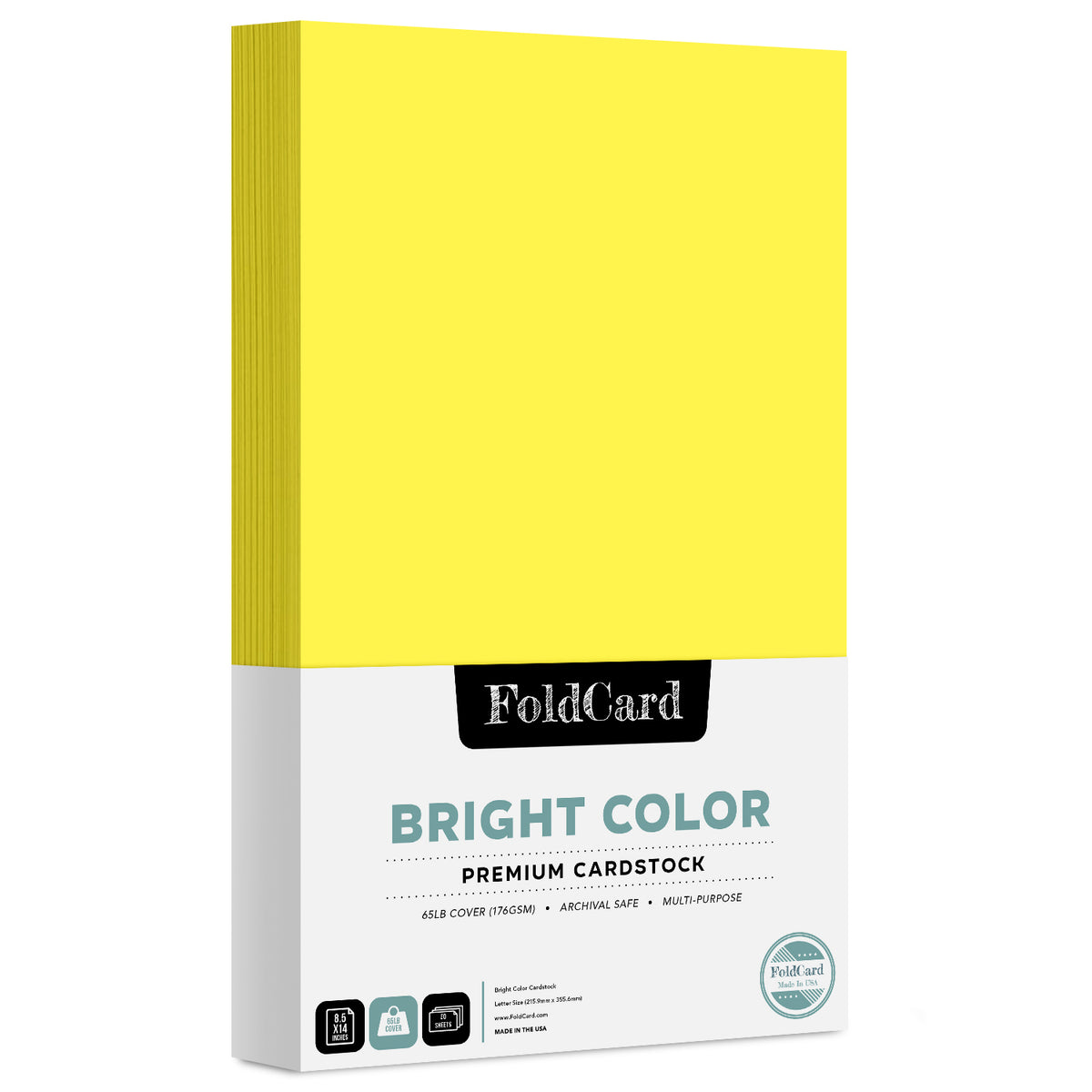 Premium Quality Bright Color Cardstock: 8.5 x 14 - 50 Sheets of 65lb Cover Weight