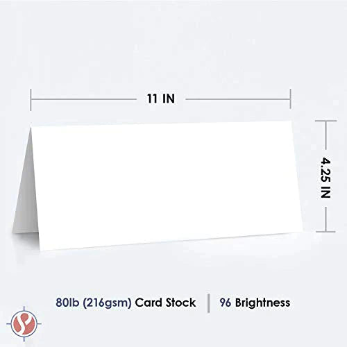 Vertical Fold Tent Cards - 4.25 x 11 Inch Heavyweight White Card Stock Paper For All Occasions - Bulk Pack of 100 Cards Per Pack FoldCard