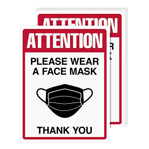 Wear Face Mask Sign Bulk, Safety Attention Signage for Homes, Hospitals, Nursing Homes, Schools, Offices, Business | 8.5 x 11 Inches | 5 Per Pack (Card Stock) FoldCard