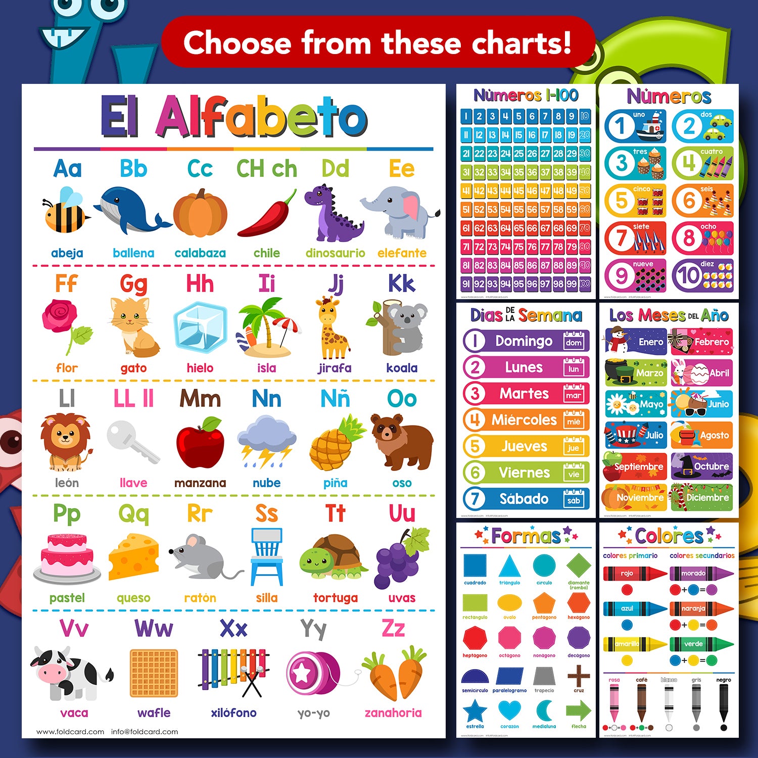 Spanish Bilingual Educational Poster for Preschool-Gradeschool | 11 x 17 | 5 Pack