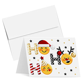2027 Ho Ho Ho Christmas Cards with Envelopes – 25 Pack, 4.25 x 5.5" (A2) – Ho Ho – White Emoji – FoldCard