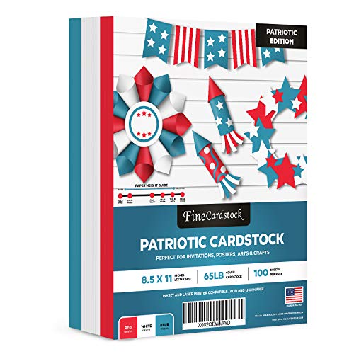 Patriotic colored cardstock, red, blue and white, 8.5 x 11, 100 sheets – FoldCard
