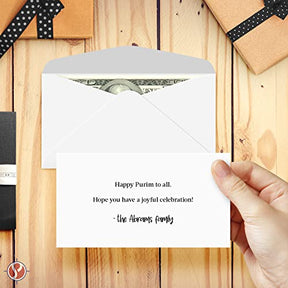 'A Freilichen Purim' Money Envelopes with Blank Note Cards | 3-5/8" x 6-1/2" | Pack of 25. FoldCard