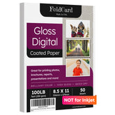 8.5x11 Double Sided C2S Glossy Paper for Full Color Laser Printing - 100lb Text (40lb Bond) - Acid Free, Gloss Coated - 50 Sheets