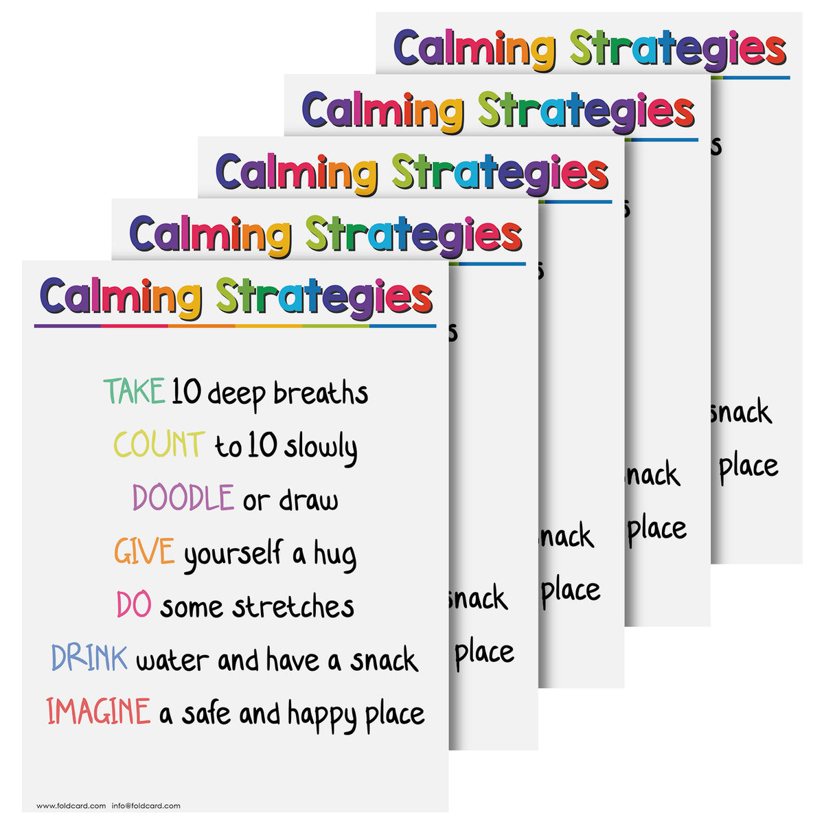 Calming Strategies Calm Down Corner Chart - Emotions Management Poster | 8.5" x 11" | 5 Pack
