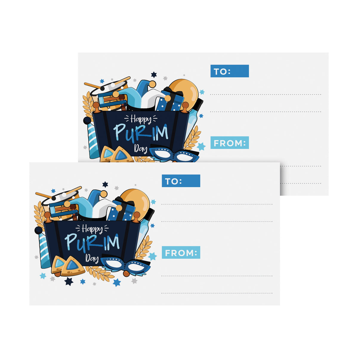 Happy Purim Blank Gift Tag Stickers, 3.5" x 2" To From Jewish Holiday Religious Self-Adhesive Name Labels for Gifts Presents – 25 per Pack