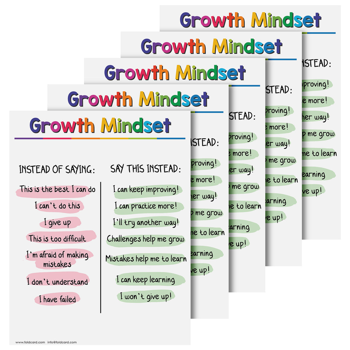Growth Mindset Chart - Calming Corner Poster | 8.5" x 11" | 5 Pack