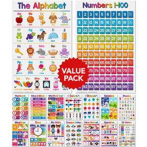 Learning Chart Bundle - 16 Educational Posters for Kids - Large Size