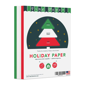 Holiday Colored Paper for Christmas and New Year's Crafts | 200 Sheets | 8.5 x 11" | 24lb Bond, 60lb Text (90GSM) | Red, Green, White