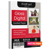 8.5x11 Double Sided C2S Glossy Paper for Full Color Laser Printing - 80lb Text (32lb Bond) - Acid Free, Gloss Coated - 50 Sheets