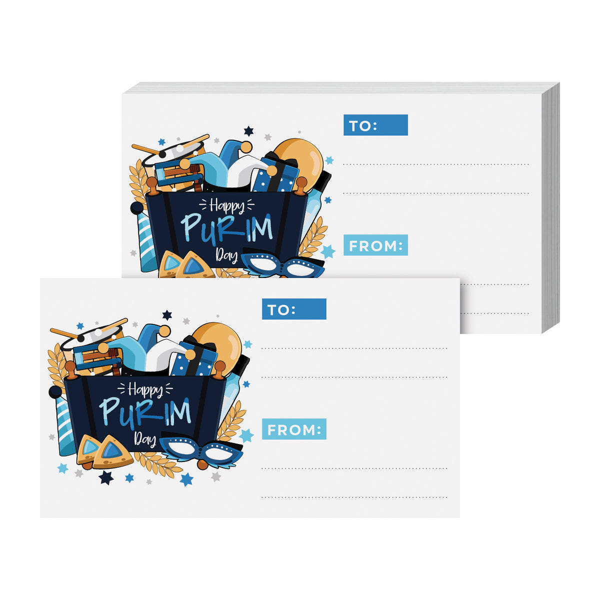 Happy Purim Blank Gift Tags, 3.5" x 2" To From Jewish Holiday Religious Greeting Note Cards for Gifts Presents – 25 per Pack